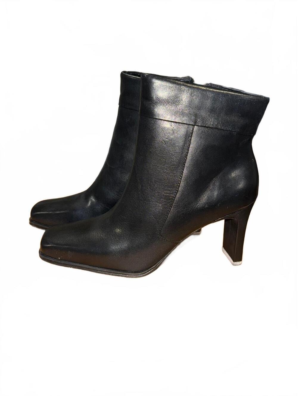 Womens I Luv Leather Genuine Leather Black Ankle Heel Boots Size US11 New In Box